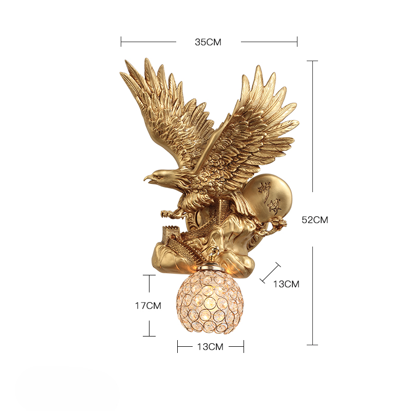 Golden Eagle Wall Sconce – Decorative Animal Lamp with Crystal Globe Shade for Living Room, Office, Staircase, Bar, or TV Feature Wall