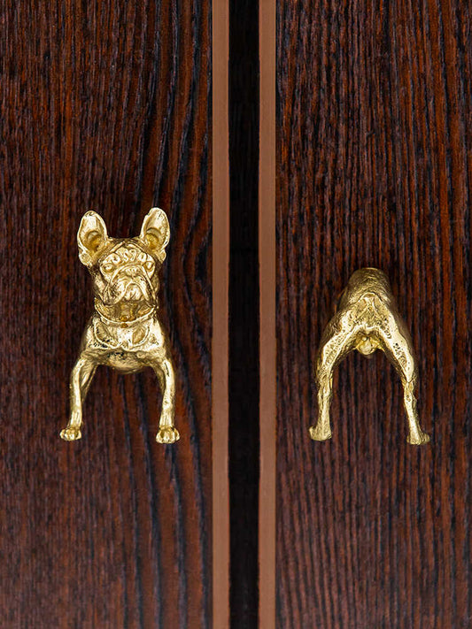 Luxury Brass Bulldog Drawer Pulls Set, Creative Cabinet Door Handles, Front & Rear Bulldog Knobs for Wardrobe, Dresser, Single Hole, 2-Piece