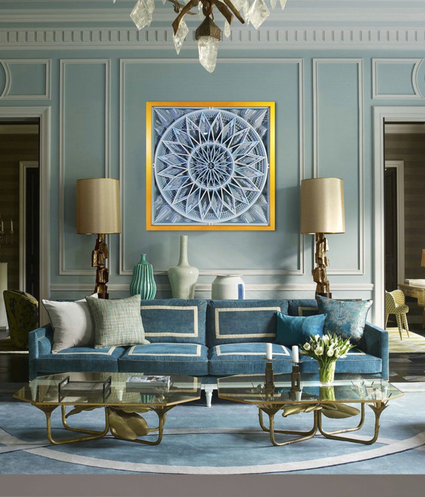 3D Wood Art Panel – Modern Geometric Mandala Wall Decor, Square Framed Living Room Sculpture (Aluminum Frame)
