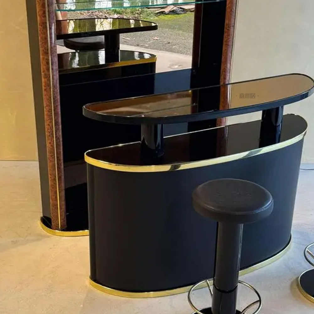 Designer Bar Cabinet Set with Stools – Luxury Art Deco Style Wine Display Unit, Premium Home Bar Furniture System for Living Rooms and Entertainment