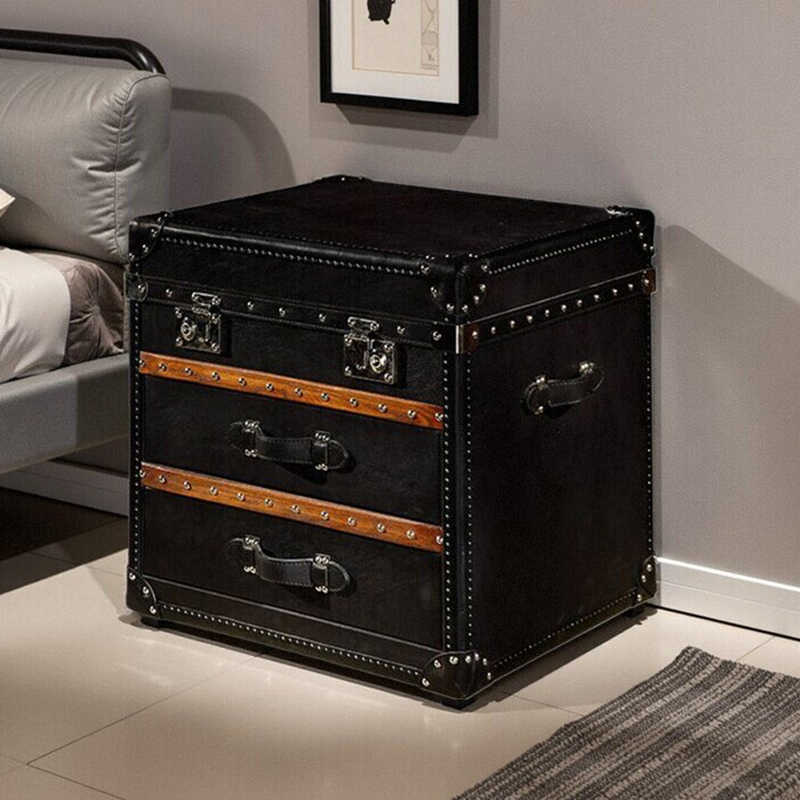 Vintage American Steamer Trunk Coffee Table – Premium Oil-Wax Faux Leather Storage Chest with Leather Straps, Classic Hotel & Cigar Bar Furniture