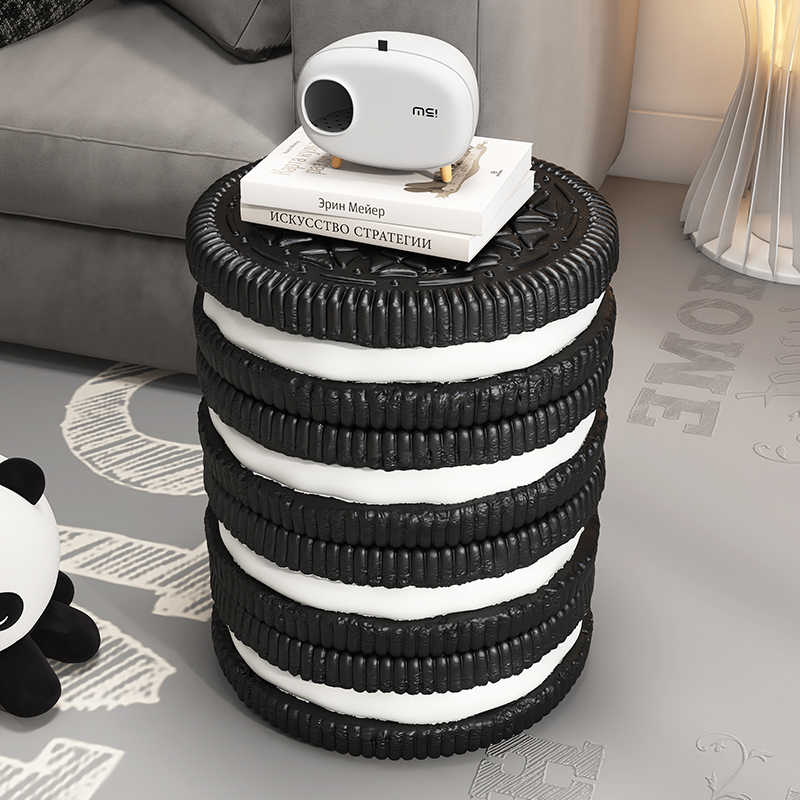 Giant Oreo Cookie Side Table, Realistic Sandwich Cookie Stool with Storage Function, Novelty Food-Inspired Furniture for Living Room & Bedroom