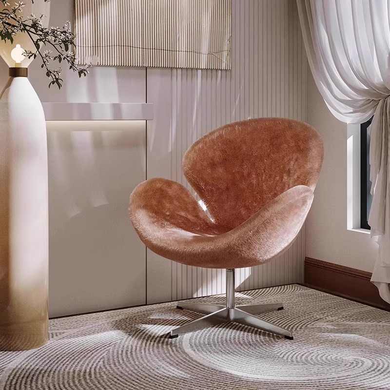 Swan Chair with Velvet Upholstery, Arne Jacobsen Inspired Swivel Accent Chair for Bedroom & Living Room