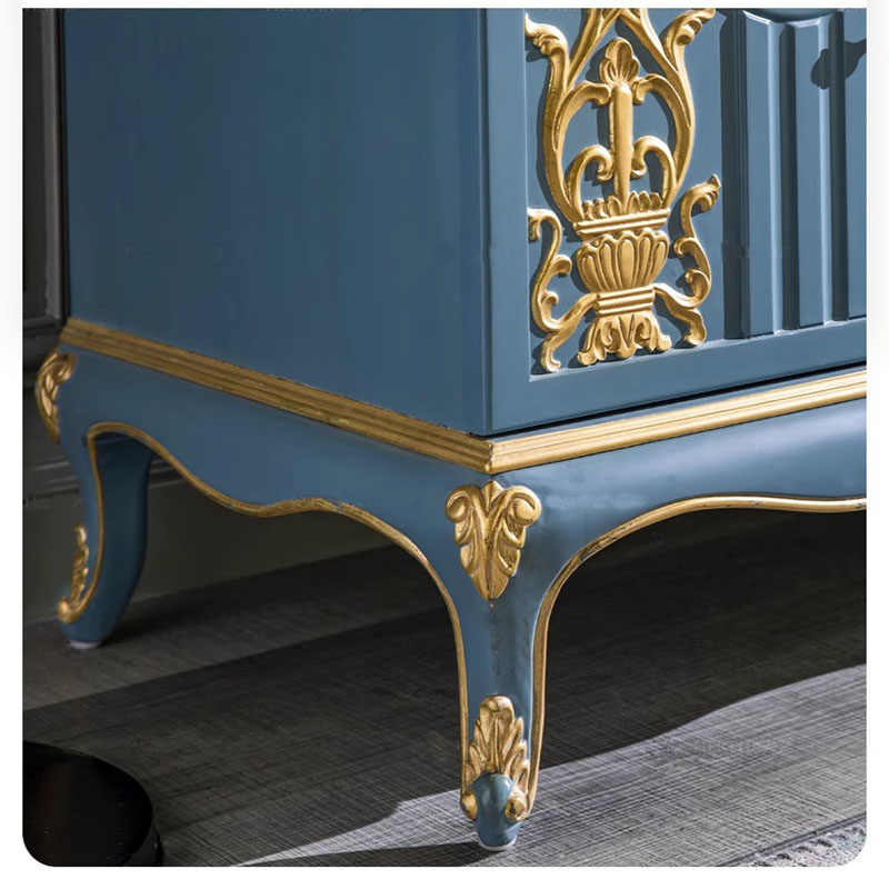 Solid Wood Carved Gold TV Cabinet, Luxury Vintage 6-Door Console Sideboard for Villa Living Room