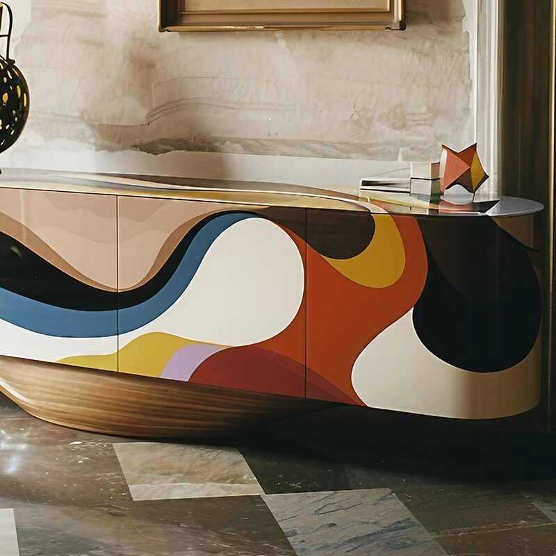 Designer Pop Art TV Stand, Original Artistic Sideboard for Living Room, Bold Contemporary Painted Media Console Cabinet