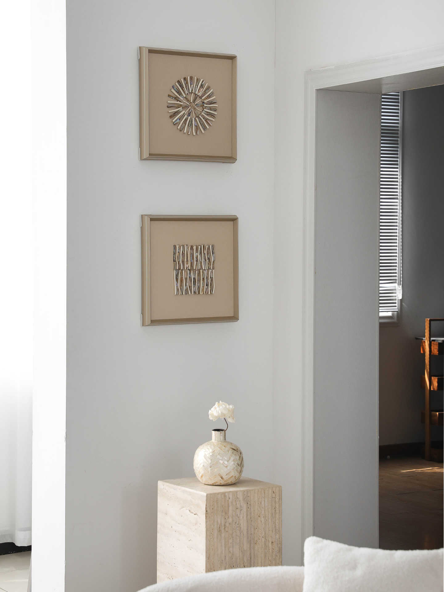Modern Wall Art Set, Square Abstract Gold-Framed Dual Artwork for Entryway, Living Room & Designer Interiors