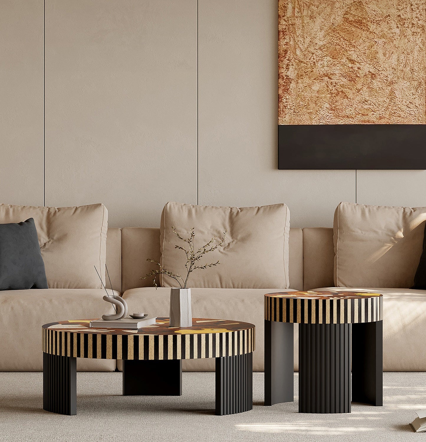 Designer Coffee Table Set Collection, Luxury Mid-Century Modern Artistic Table Combination, Coffee Table+Side Table