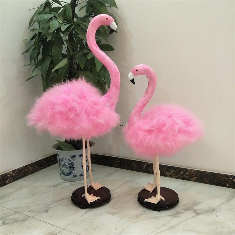 Pink Feathered Flamingo Decor Set – Luxury Real Feather Simulation Animal Figurines, Home Display, Window Decor, Wedding Party Props (Pair)