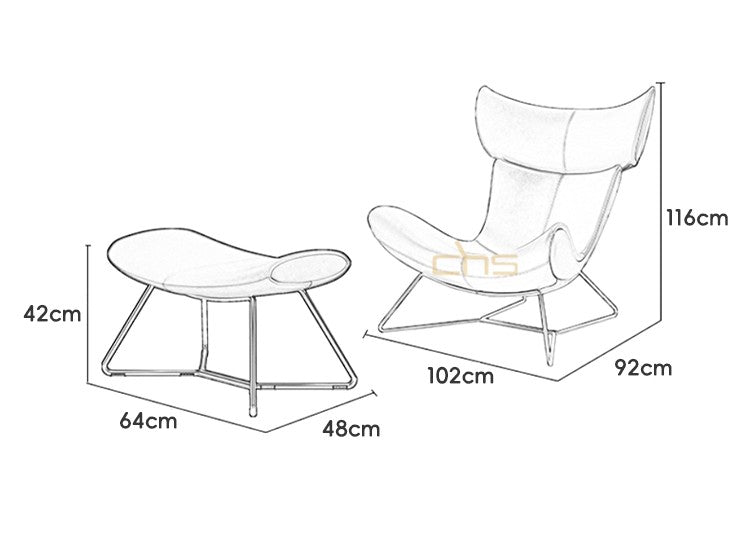Lounge Chair & Ottoman, Large Full Set (Fiberglass + Star Base + Cashmere/PU Velvet)
