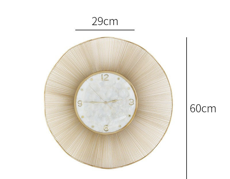 Modern Luxury Wall Clock, Gold Radiant Silent Round Clock for Living Room, Entryway & Home Office – Designer Quiet Timepiece
