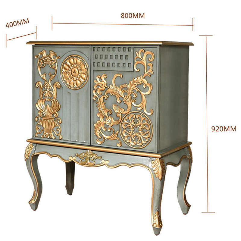 French Neoclassical Carved Console Cabinet with Gold Baroque Relief & Cabriole Legs, Luxury Entry Hall Storage Furniture