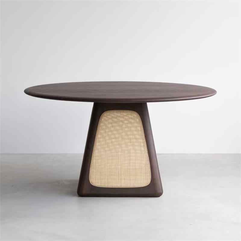 Mid-Century Solid Ash Wood Round Dining Table, Vintage Designer Small-Space Cafe & Home Table, Restaurant Minimalist
