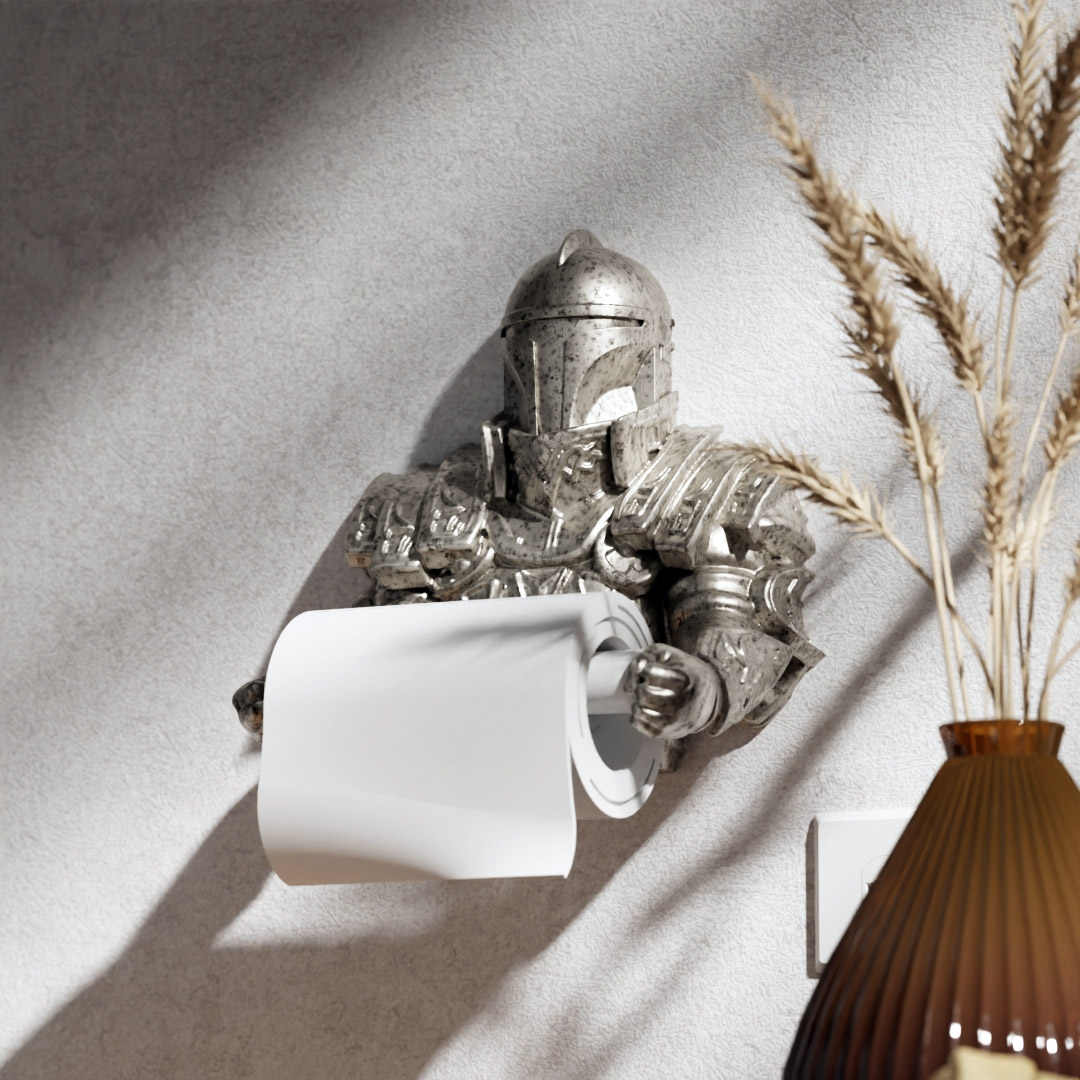 Medieval Knight Toilet Paper Holder Wall Mount, Creative Armor Warrior Bathroom Tissue Dispenser with No-Drill Installation