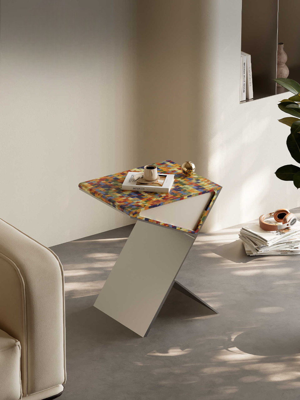 Stainless Steel Side Table, Luxury Art Side Table with Colorful Acrylic Top, Modern Living Room Accent