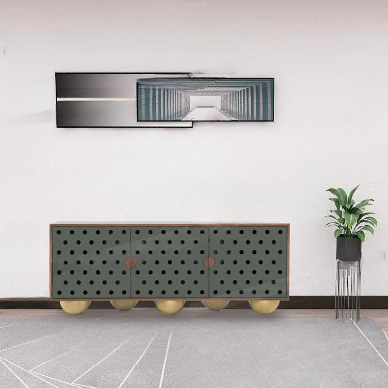 Minimalist Sideboard Cabinet, Creative Entryway Buffet with Gold Ball Legs, Modern Living Room Storage