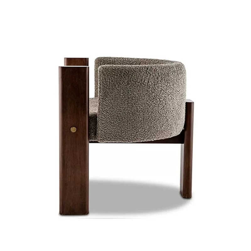 Wabi-Sabi Solid Wood Accent Chair – Mid-Century Modern Bouclé Upholstered Armchair with Walnut Frame, Contemporary Lounge Chair for Dining Room, Office, Café
