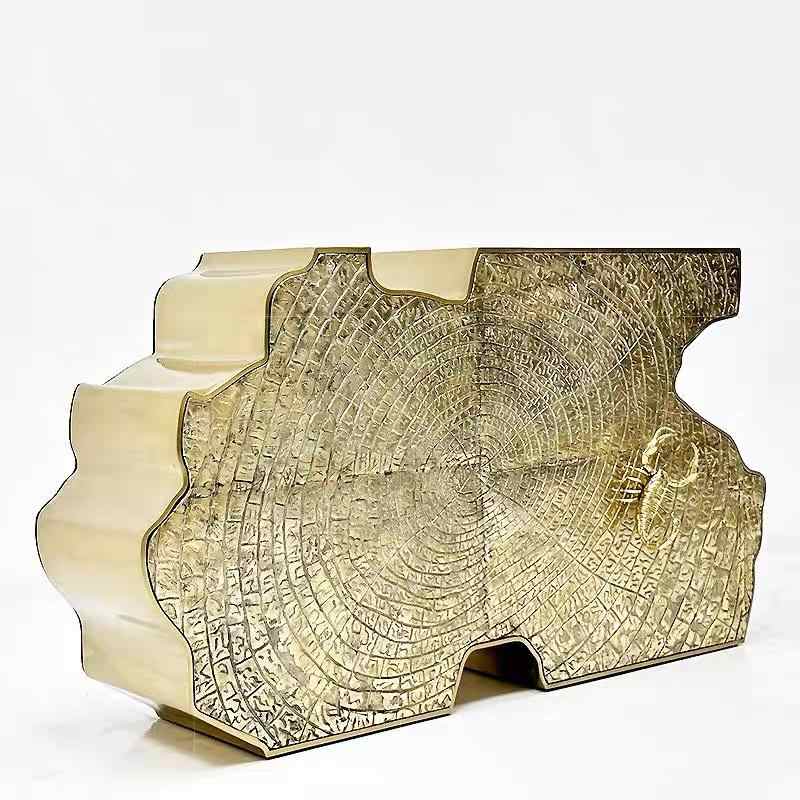 Designer Tree Trunk Console Table – Luxury Gold Metal Organic Sculpture, Contemporary Artistic Entry Table for Modern Hallways and Living Spaces