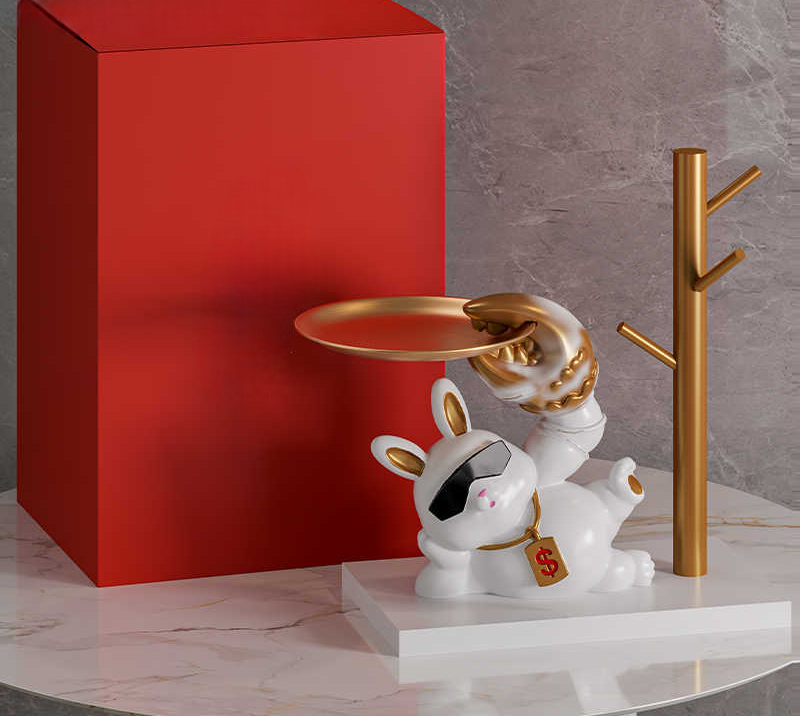 Lucky Rabbit Key Organizer and Entryway Tray, Modern Decorative Bunny Accessory Holder for Foyer, Front Door, Gifts