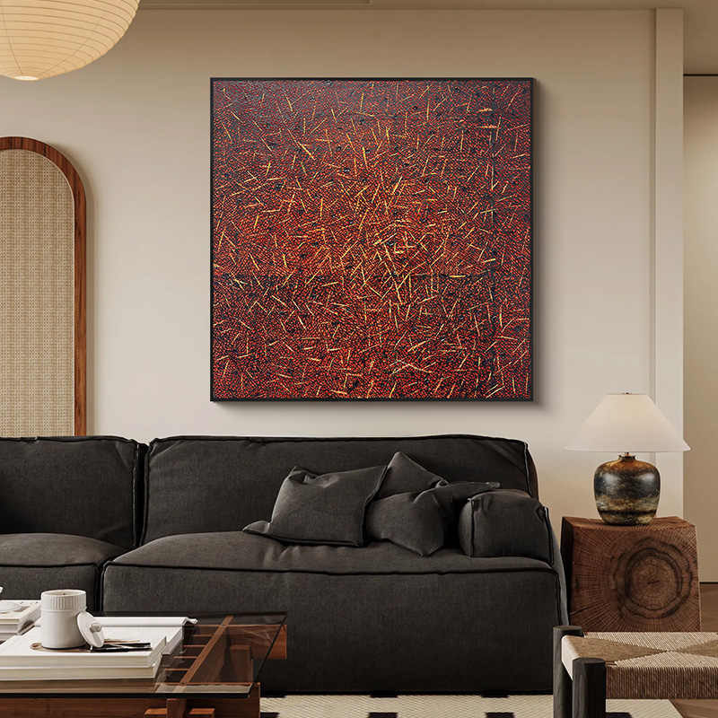 Modern Abstract 3D Textured Relief Oil Painting – Luxury Black Frame, Hand-Painted Sofa Background Wall Art
