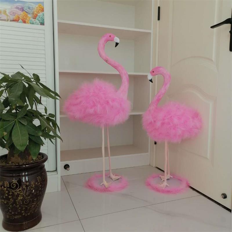 Pink Feathered Flamingo Decor Set – Luxury Real Feather Simulation Animal Figurines, Home Display, Window Decor, Wedding Party Props (Pair)