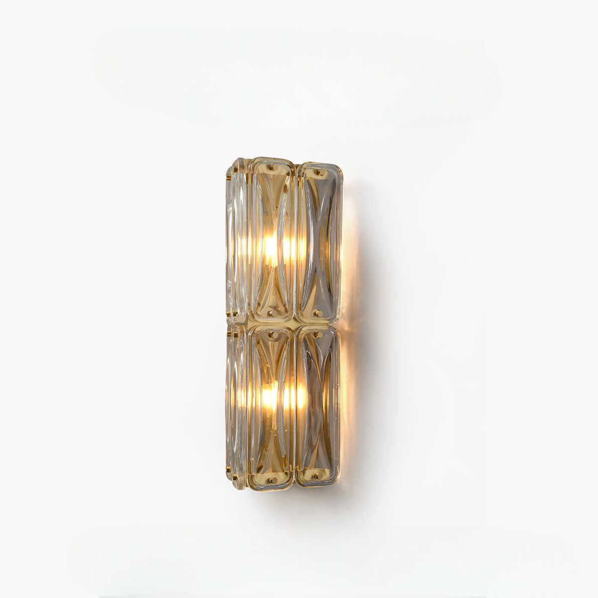 Luxury Double-Layer Brass Crystal Glass Wall Sconce, Mid-Century Modern LED Bedside Light, Designer Background Wall Lighting for Bedroom, Living Room, Hallway