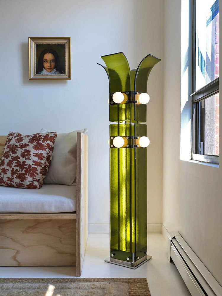 Green Organic Glass Floor Lamp, Modern Minimalist Statement Lighting for Living Room, Bedroom, Office