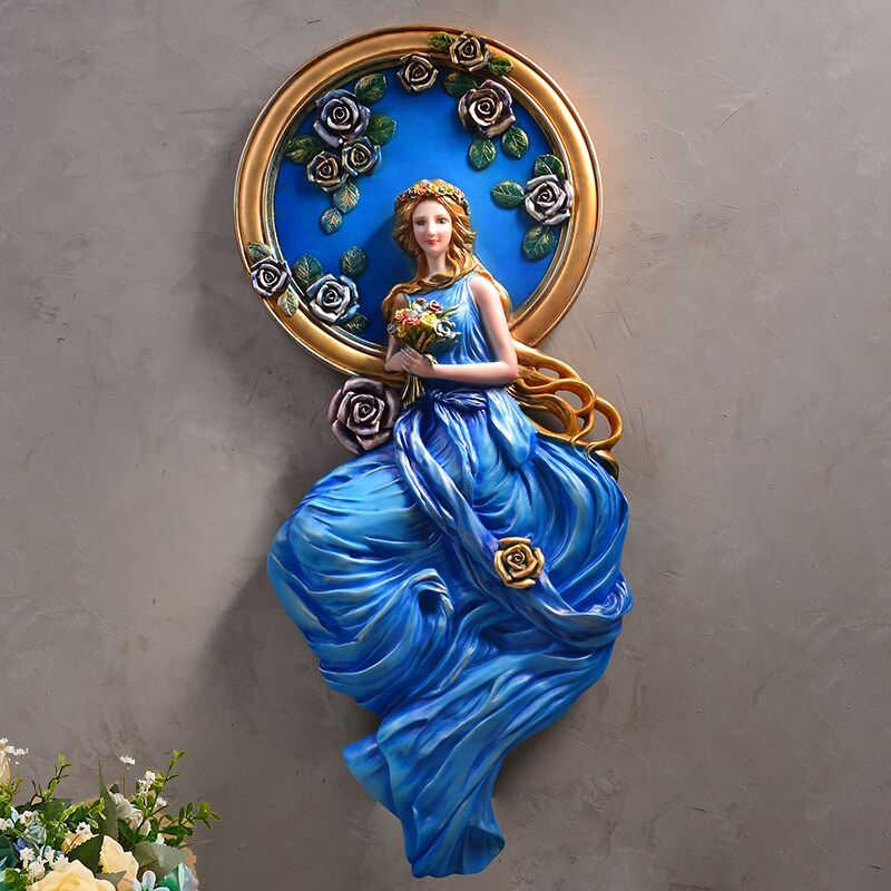 Blue Angel Resin Wall Sculpture – 3D Relief Art for Living Room, Bedroom, Entryway, or Office