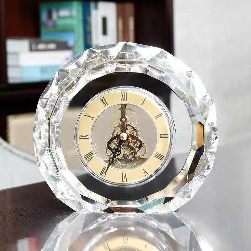 Crystal Skeleton Table Clock with Roman Numerals, 6.1 Inch