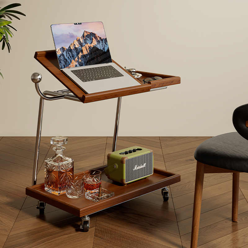 Nordic Solid Wood Movable Flip Top Side Table – Multi-Functional Adjustable Rolling Desk, Modern End Table for Living Room, Bedroom, and Dining Room