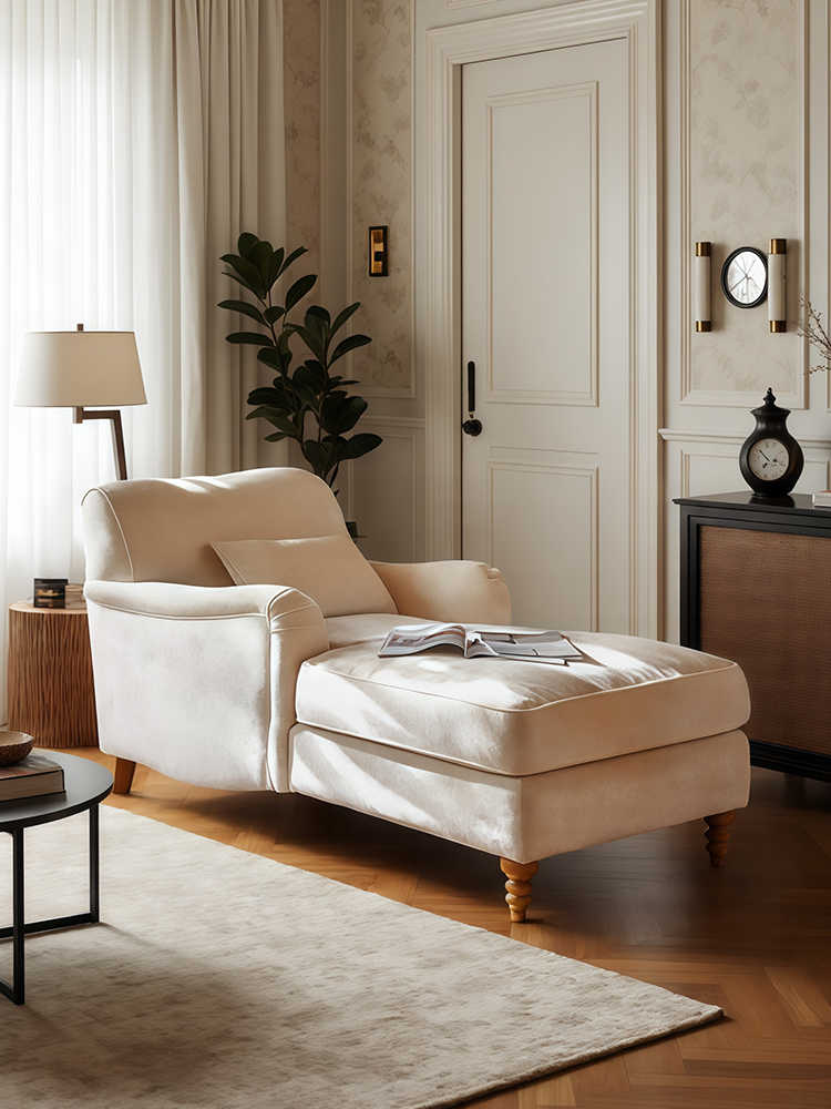 Vintage Chaise Lounge – Retro Bedroom/Living Room Upholstered Fainting Sofa for Apartment, Balcony, Homestay