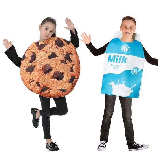 Milk and Cookie Costume Set for Kids – Funny Group Food Cosplay for Halloween, Party & Parent-Child Events