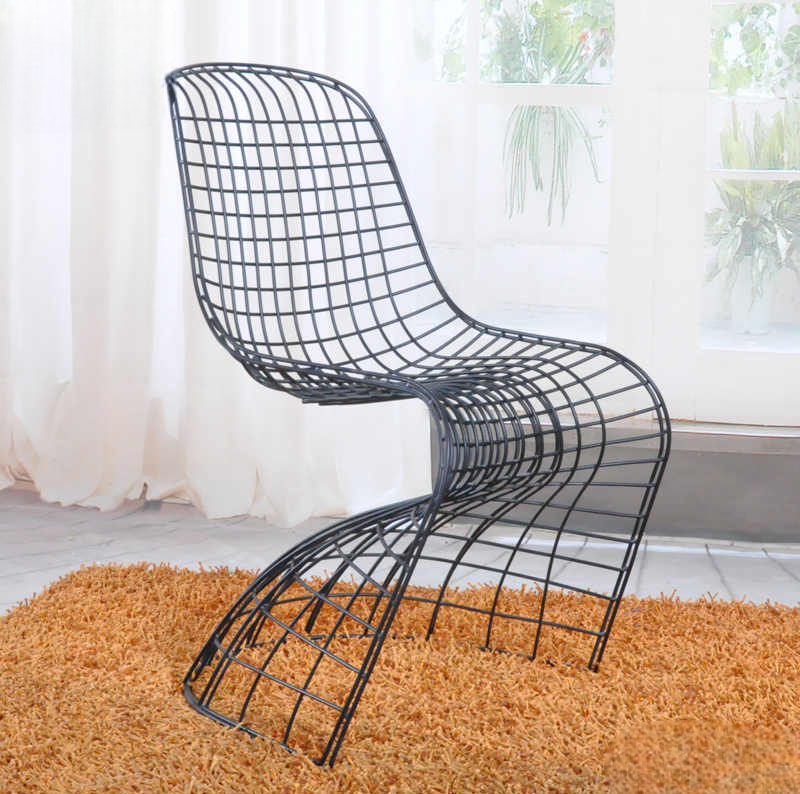 Modern Minimalist Steel Wire Dining Chair for Indoor and Outdoor Use, Contemporary Swerve Design – Black or White Powder Coated Finish