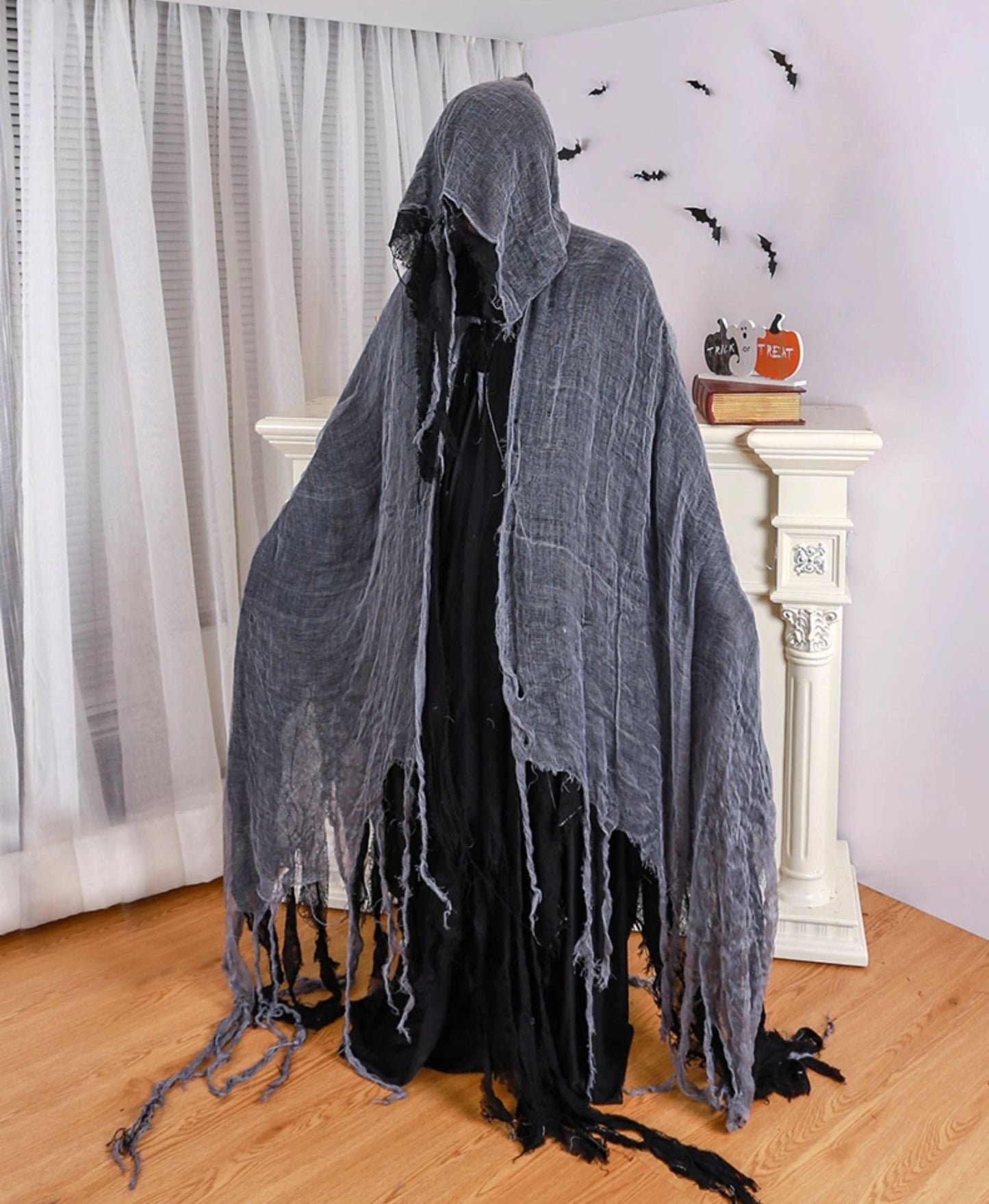 Adult Grim Reaper Mesh Cloak – Gauze Hooded Cape Costume for Halloween, Party, and Cosplay