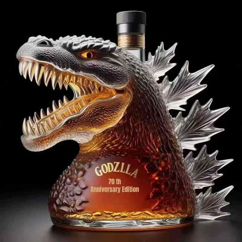 Godzilla 70th Anniversary Edition Collectible Whiskey Bottle – Transparent Glass, Striking 3D Monster Head Design