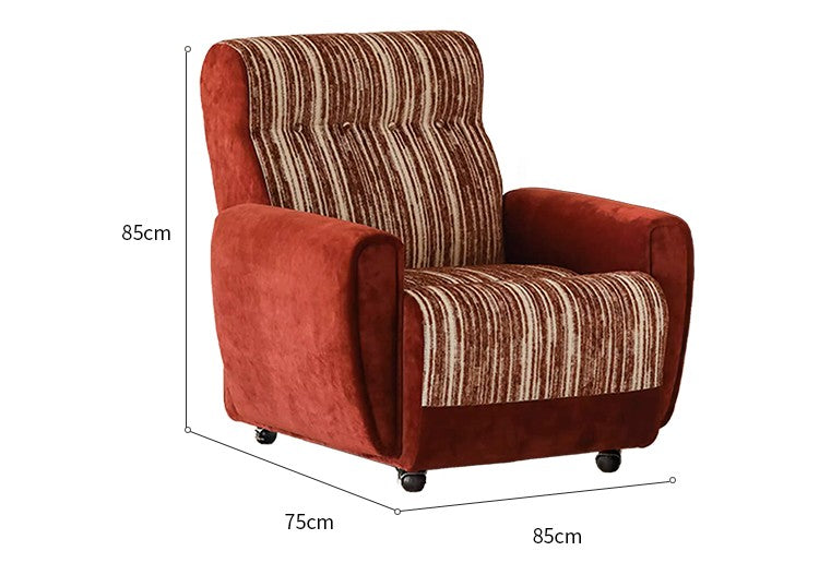 Vintage High-Back Rolling Chenille Lounge Chair – Retro Striped Accent Armchair, Lazy Single Recliner for Living Room & Bedroom