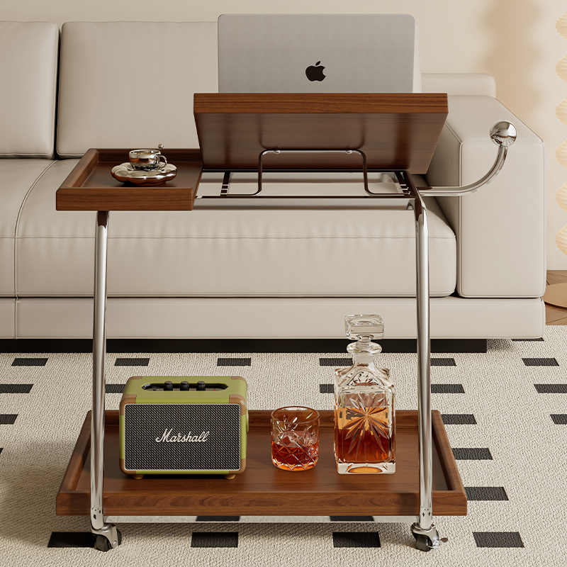 Nordic Solid Wood Movable Flip Top Side Table – Multi-Functional Adjustable Rolling Desk, Modern End Table for Living Room, Bedroom, and Dining Room