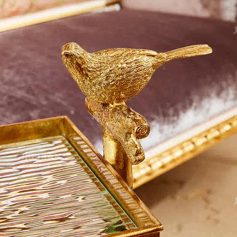 Luxury Brass Accent Side Table, Artistic Gold Sofa End Table with Bird Motif, Living Room Leisure Tea Table