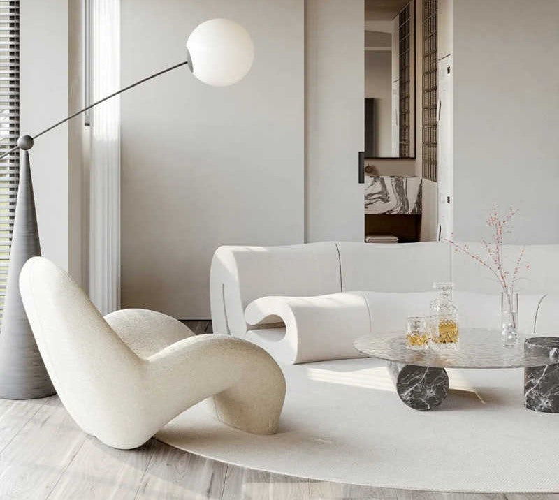 Modern Designer Whale-Inspired Accent Lounge Chair, Plush Single Sofa for Living Room Bedroom, Hidden Wall-Mounted Storage