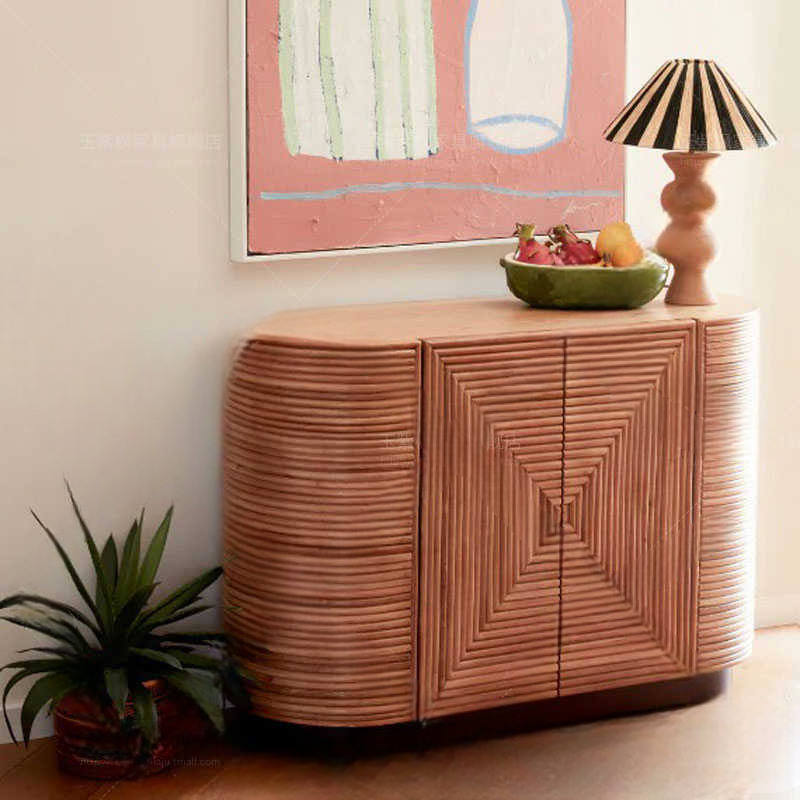 Natural Solid Wood Sideboard Cabinet, Multi-Functional Storage Buffet for Living Room, Minimalist Display