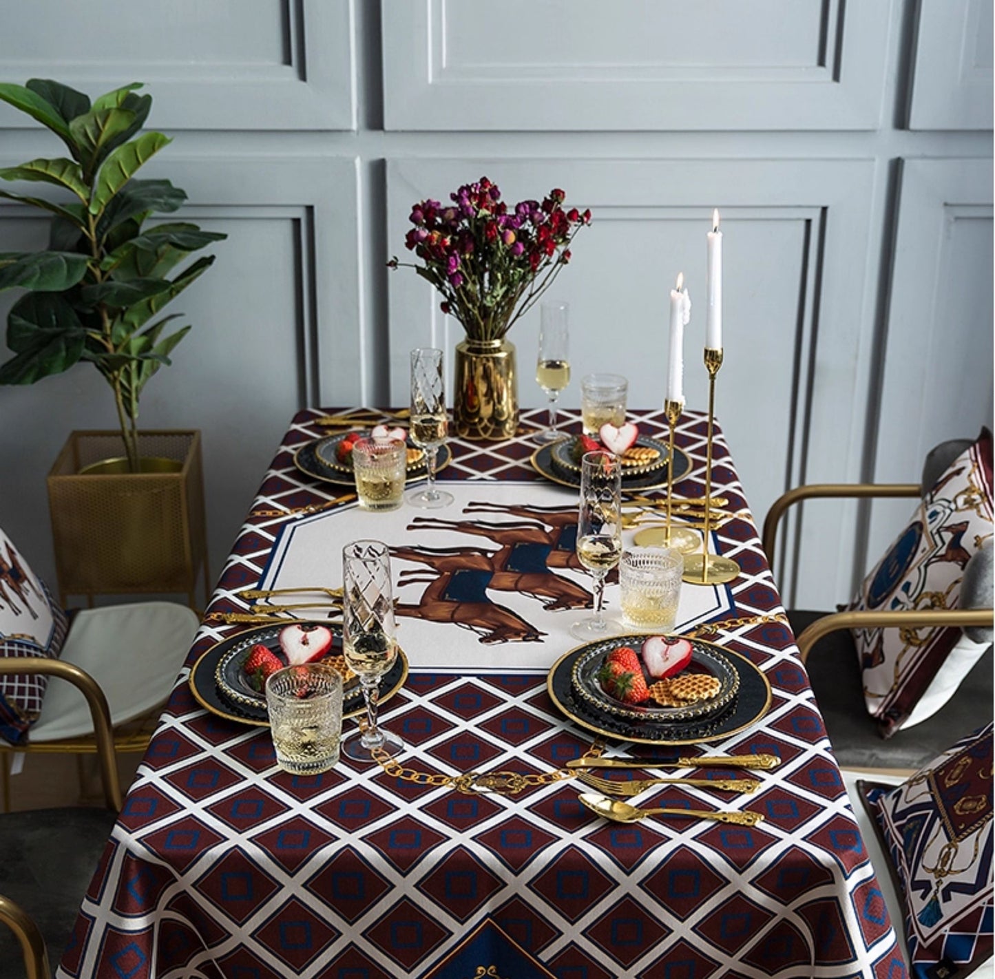 Luxury Horse Print Waterproof Tablecloth – Rectangular Decorative Fabric, High-End Coffee/Side/Accent Table Cover, Washable & Spill-Resistant