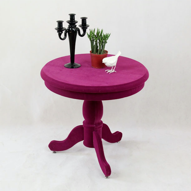 Velvet Round Coffee Table – Small Modern Solid Wood Accent Table, Lounge, Living Room, Club, Bar, Tea or Side Table