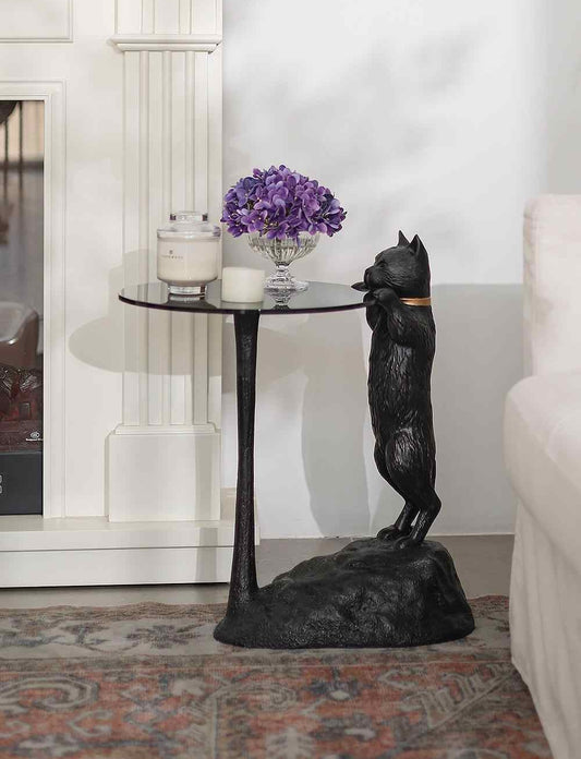Cat Side Table – Modern Fiberglass Sculpture Table, Artistic Animal End Table for Living Room, Bar, Lounge, or Creative Furniture Accent