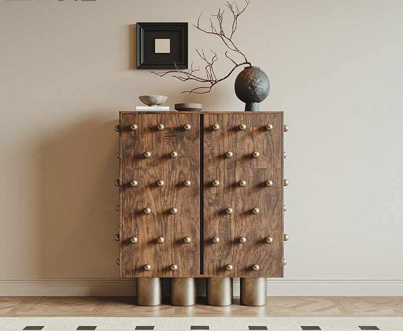 Modern Artistic Solid Wood Sideboard Cabinet, Creative Entryway High Storage for Foyer Living Room, Designer Accent Console