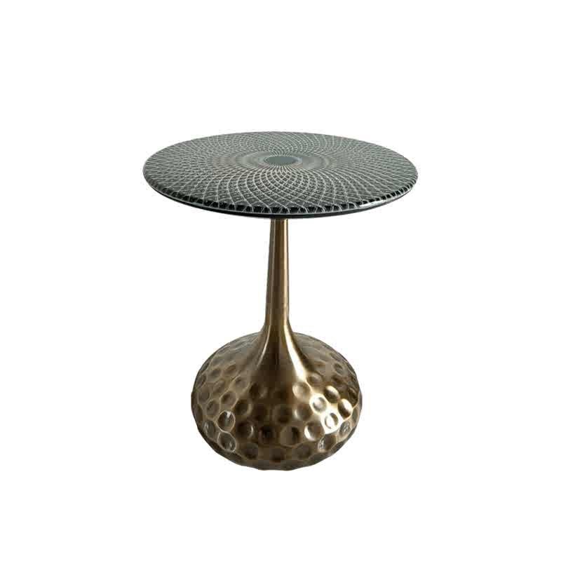 Modern Luxury Golf Ball Base Side Table with Microcrystalline Stone Top, Contemporary Brass Pedestal Accent Table