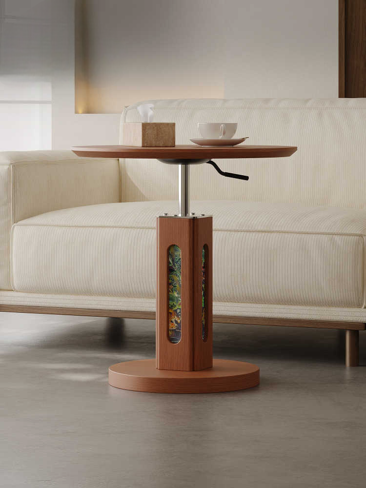 Mid-Century Adjustable Height Ash Wood Side Table, Artistic Round Table for Small Spaces