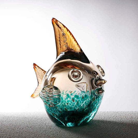 Cute Blown Glass Bubble Fish Figurine, Handcrafted Living Room Entryway TV Cabinet Home Decor, Housewarming Gift