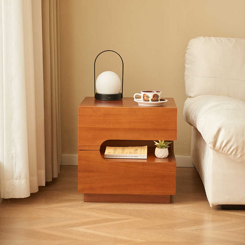 Mid-Century Solid Wood Floating Bedside Table with Strip Light, Right-Suspended Design – No Assembly Needed, FAS Grade Boxwood
