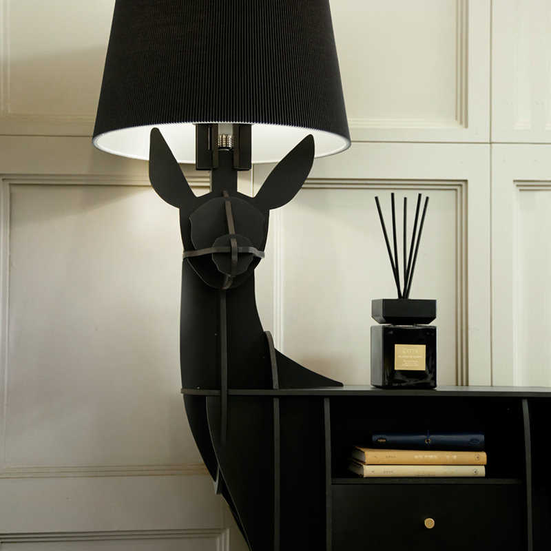 Modern Black Deer Table Lamp Cabinet | Creative Animal Shaped Entryway Storage Console with Drawer, Hallway and Bedroom Accent Furniture