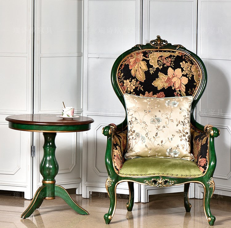 Classical Solid Wood Tiger Chair, Artistic Vintage Floral High-Back Armchair for Living Room & Lounge