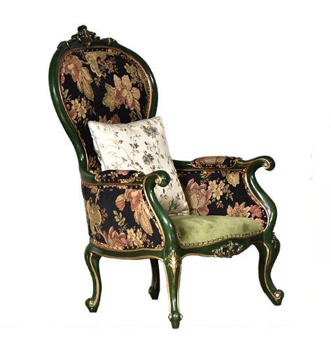 Classical Solid Wood Tiger Chair, Artistic Vintage Floral High-Back Armchair for Living Room & Lounge